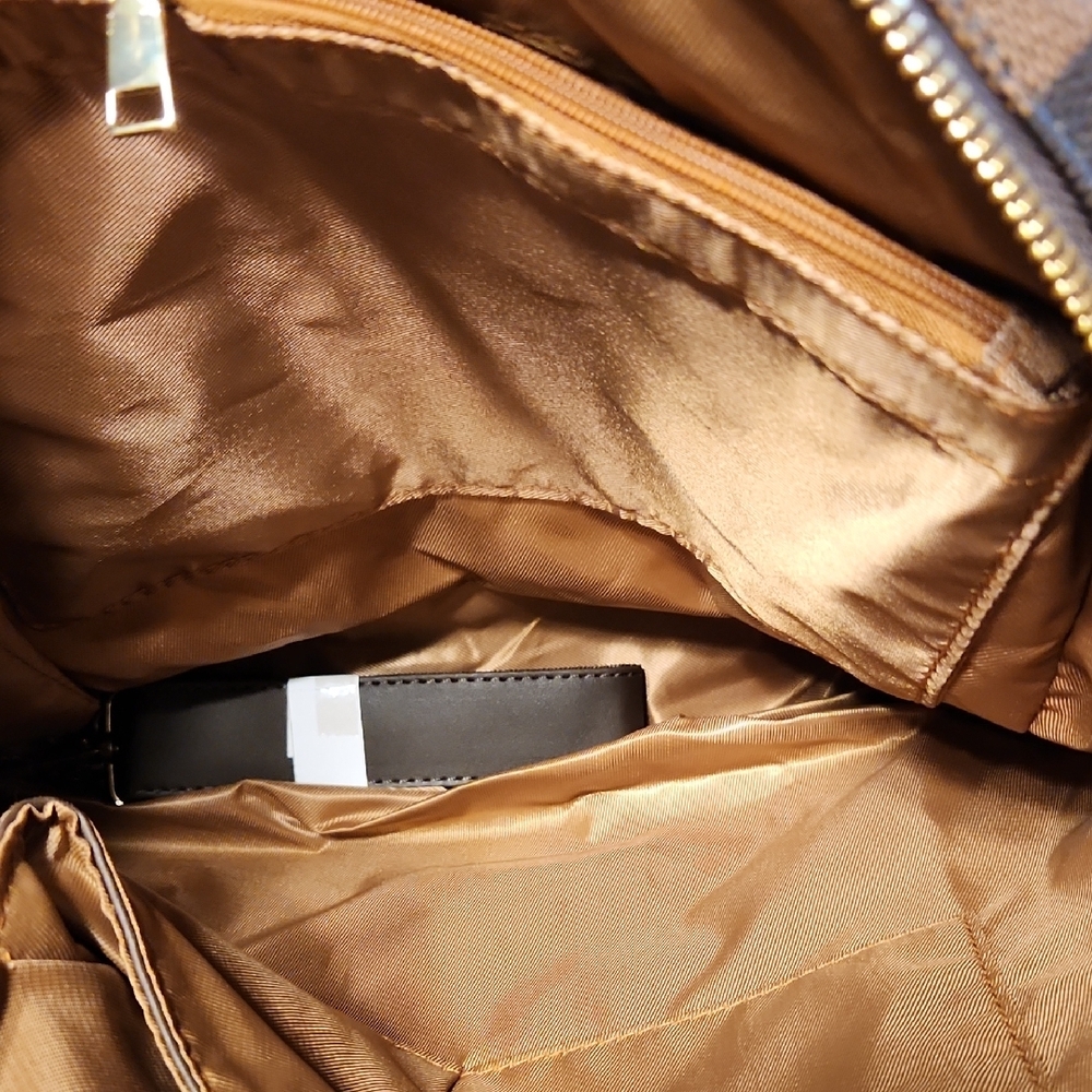 Geometric Patterned Brown Backpack With Matching … - image 4